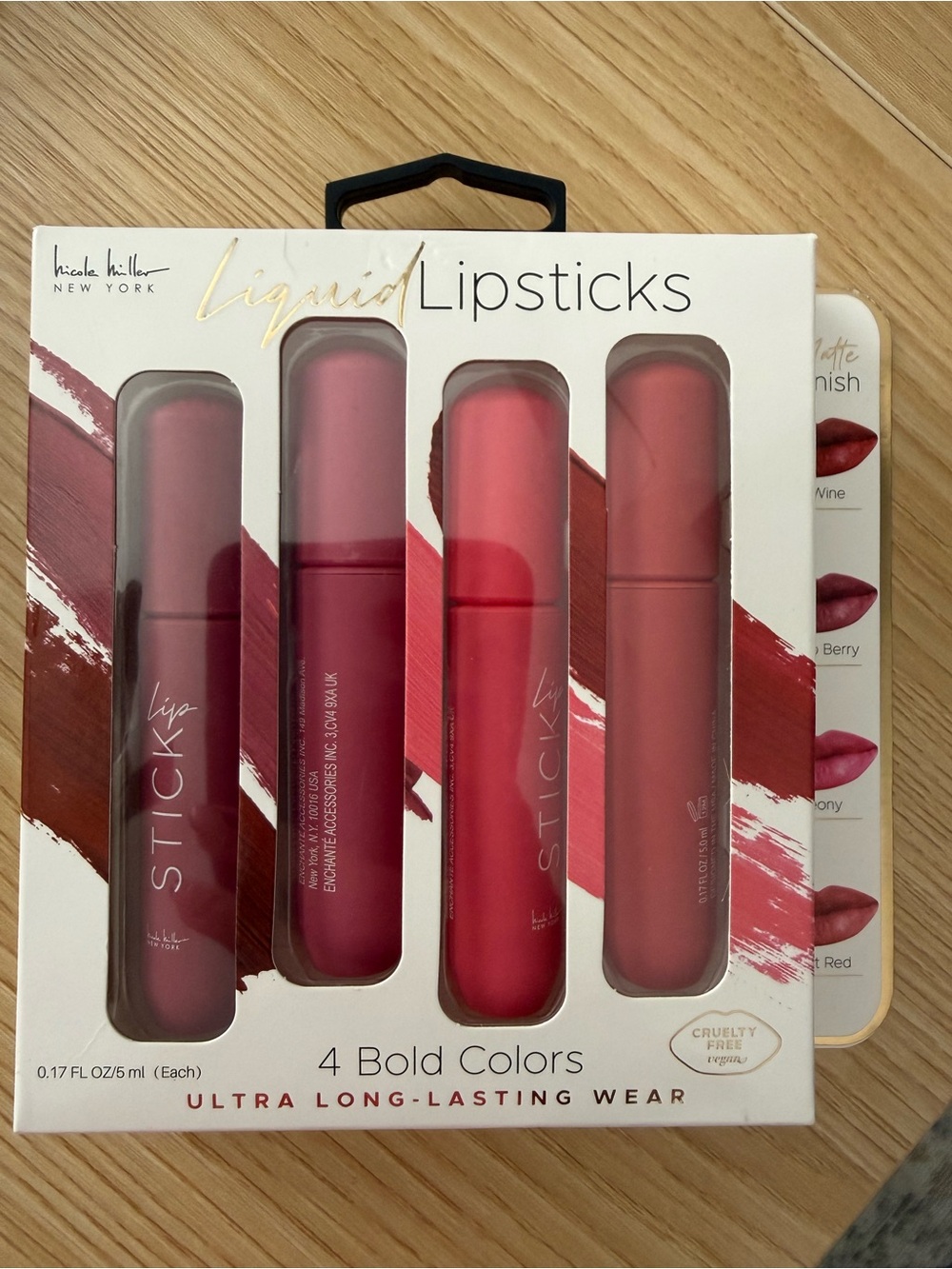Nicole Miller Liquid Lipstick Set Matte Ultra Long-Lasting Wear 4 Bold Shades